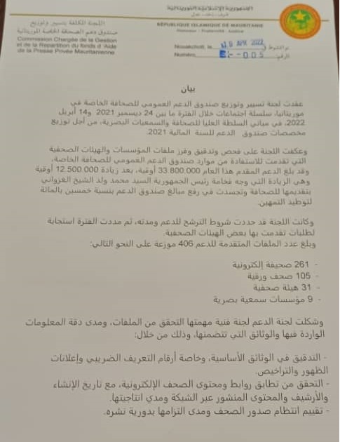 لجنة تسيير وتوزيع صندوق الدعم العمومي للصحافة لسنة 2021:&nbsp;(…)