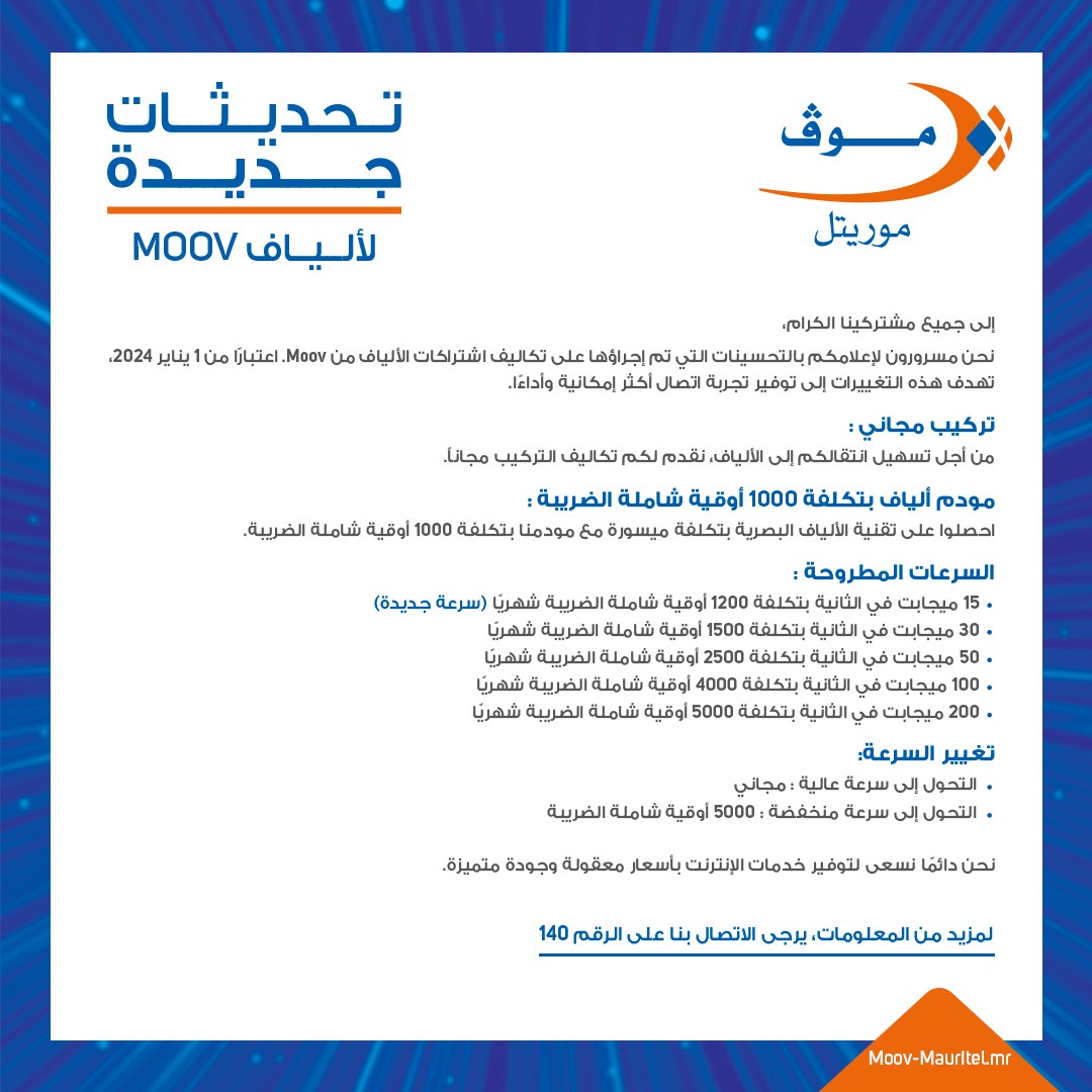 موف موريتل تعلن عن تسهيل تكاليف اشتراكات الألياف البصرية