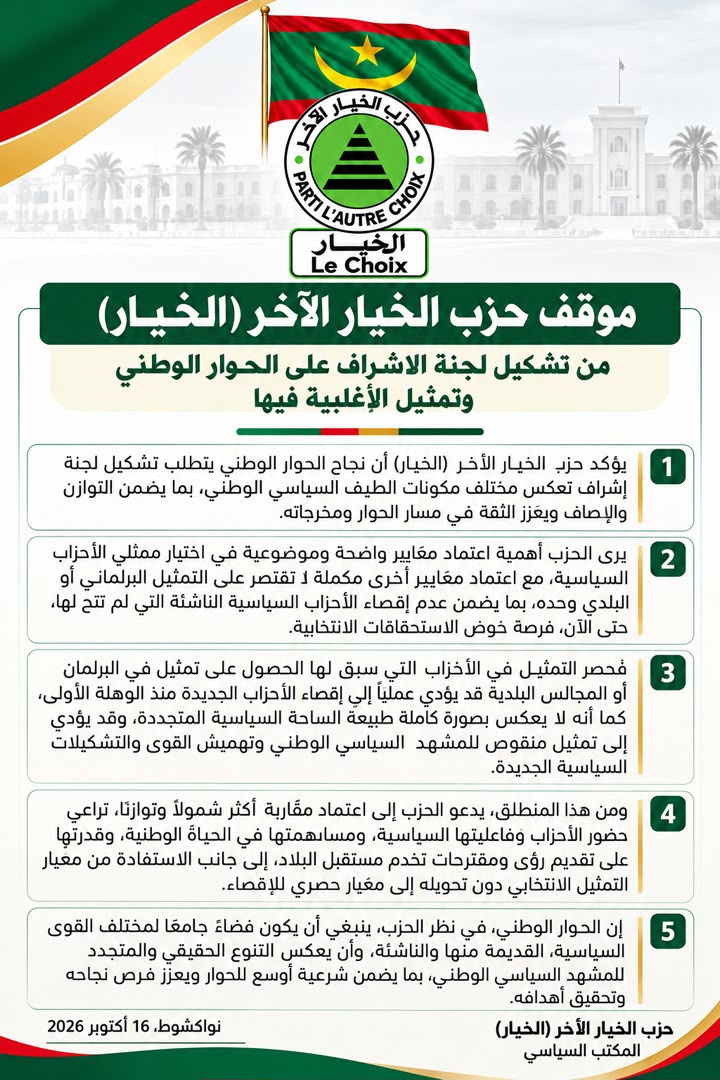حزب الخيار الآخر (الخيار): نجاح الحوار يتطلب تشكيل لجنة إشراف تعكس مختلف مكونات الطيف السياسي