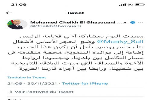 ولد الغزواني يغرد حول جسر روصو: نأمل أن يكون هذا الجسر&nbsp;(…)