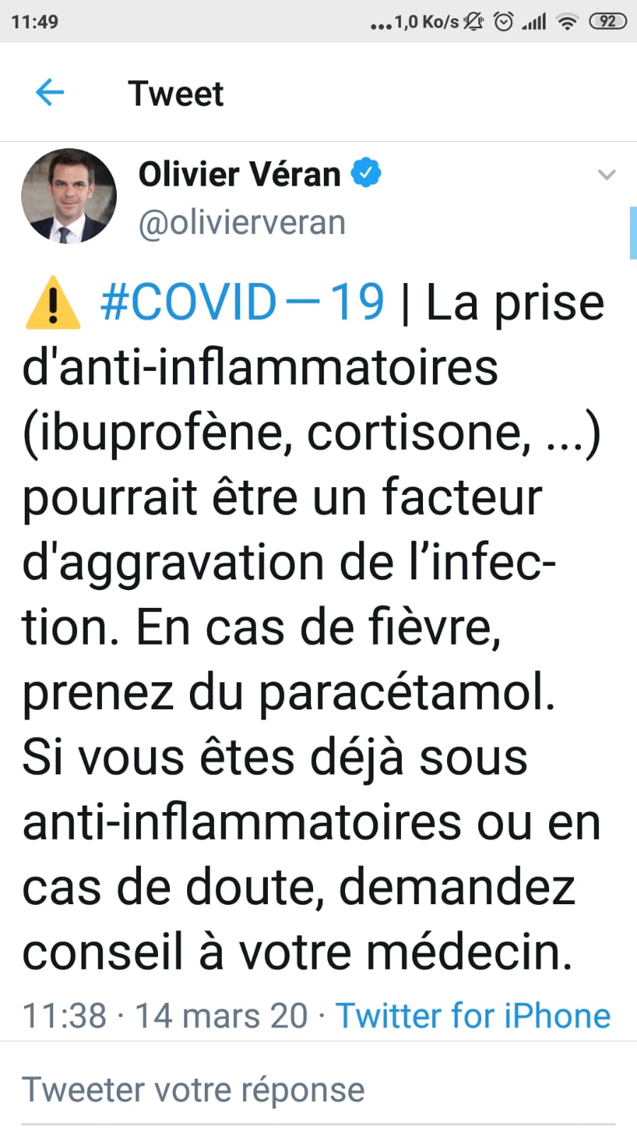 وزير الصحة الفرنسي تحت عنوان كوفيد 19ينصح بعدم استعمال&nbsp;(…)