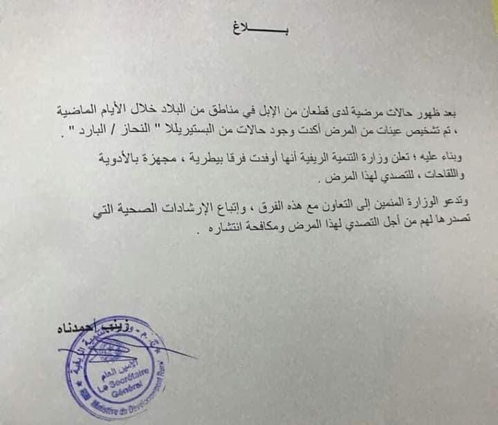 وزارة التنمية الريفية: هذا المرض القاتل ظهر في الإبل&nbsp;(…)