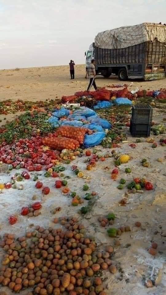 صور: هكذا بدت الشاحنات المحملة بالخضراوات المتوقفة عند&nbsp;(…)