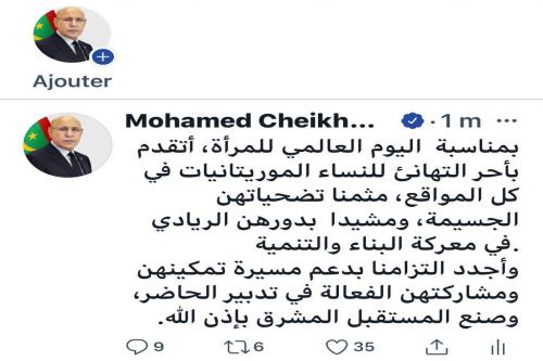 ولد الغزواني يهنئ المرأة الموريتانية بمناسبة اليوم&nbsp;(…)