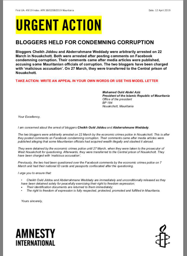 منظمة ‎العفو الدولية تطالب بإطلاق سراح ولد ودادي والشيخ&nbsp;(…)