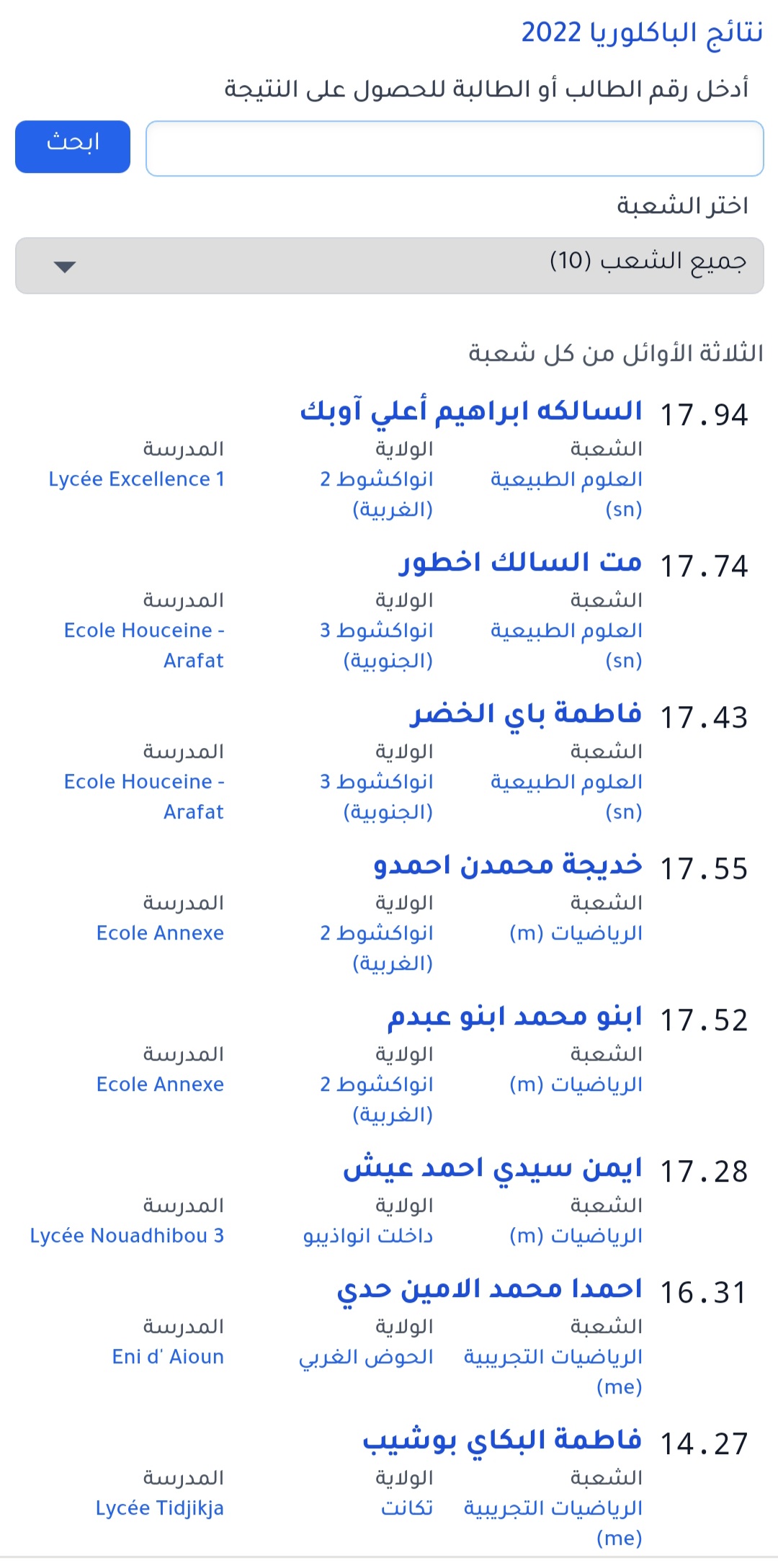 نتائج البكالوريا لكل الشعب(التفاصيل)